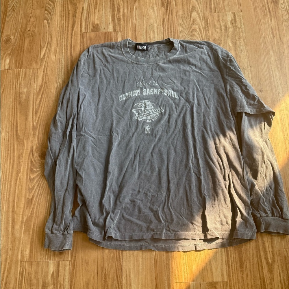 NBA Gray Long Sleeve Retro Detroit Pistons Basketball Men's Shirt